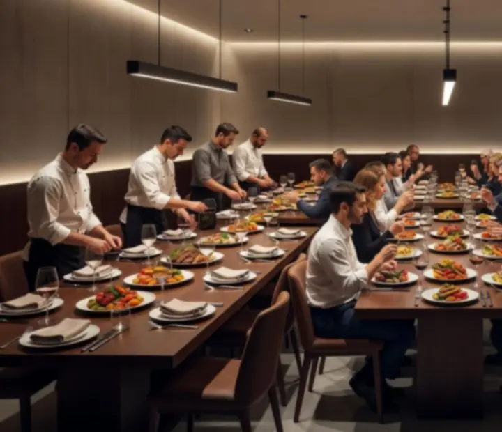 Nakryty stół w restauracji przygotowany na wieczorne wydarzenie