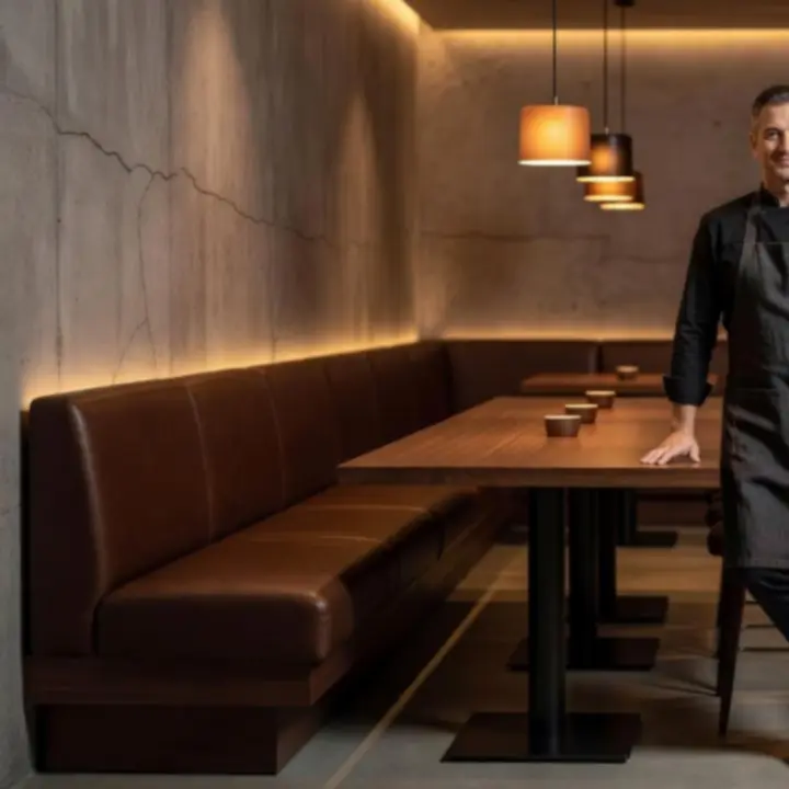 Założyciel i szef kuchni Wonderstar s. r. o. w ciepłej, betonowo-drewnianej przestrzeni restauracji